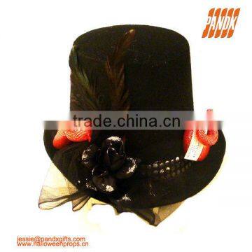 Fashion and Magic black top hat with glittered rose and snake