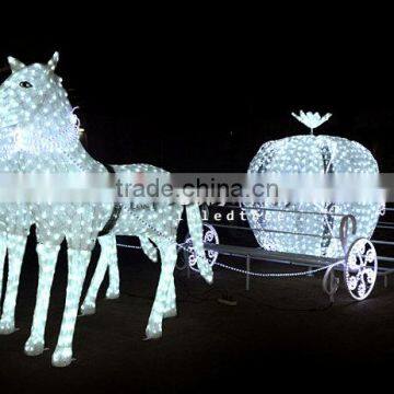 Outdoor lighted LED christmas decorative horse carriage