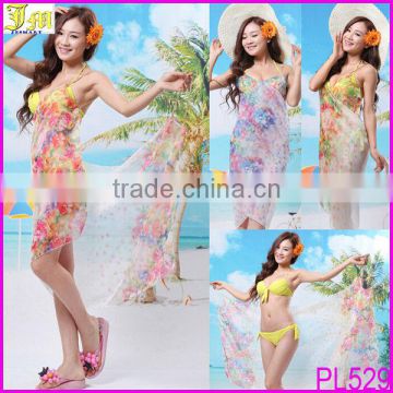 2014 New Summer Sexy Flower Chiffon Women Wrap Front Cover Up Beach Dress Towel Shawl Swimwear