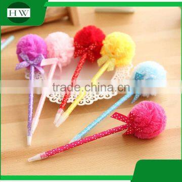 promotional wholesale cheap funny school office stationery mini plastic rainbow hair ball roller ball point pen