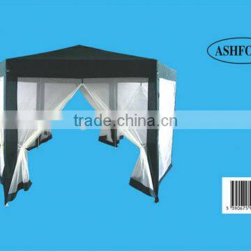 Hexagonal Green Polyester Garden Gazebo with mosquito net