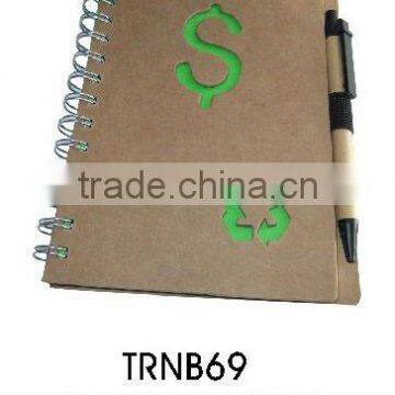 Best selling ECO friendly Recycled spiral paper note book with recycled ball pen