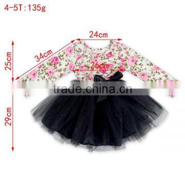 Pink Floral Top And Black Tutu Skirt Boutique Long Sleeve Dress Girls Tutu Dress photo-5
