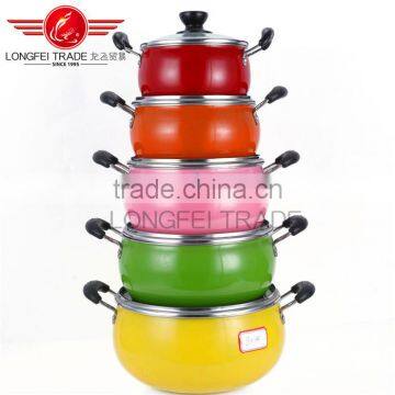 New design 5pcs Colorized Drum-shaped Stainless Steel Soup Pot kitchen cookware With Decal