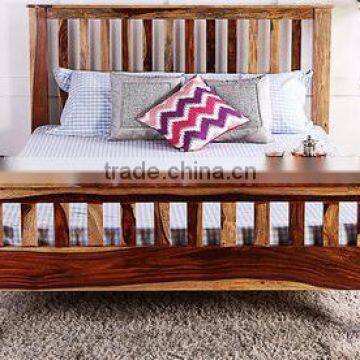 Natural Sheesham Finish Wooden Queen Size Bed