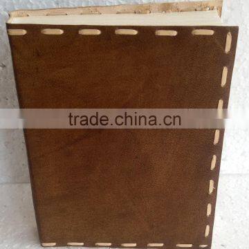 Handmade Tan Color Plain Big Stitch Leather Notebook photo-5