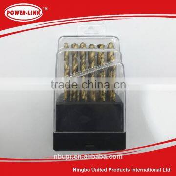 19pcs twist drill set,HSS,tita coated