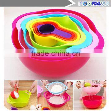 8Pcs/Set Multifunctional Kitchen Rainbow Bowl Measuring Spoon Cup Filter Drain Mixing Salad Food Baking Tools
