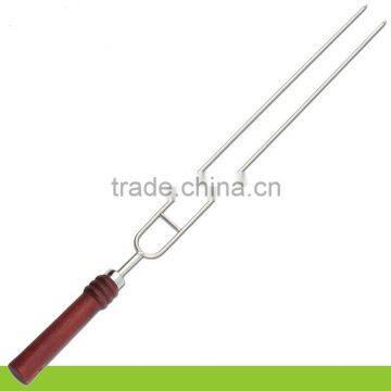 Stainless Steel Metal Wooden Handle Food Grade Rotating BBQ Skewer photo-2
