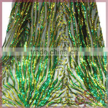 Sea-weed sequin fabric fancy lace, sparkle embroidery lace french fabric for dress