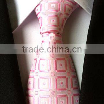 HDYF-43 Pink dotted and checked polyester neck tie for men