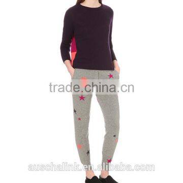 high quality ladies star print designs sport cashmere trousers