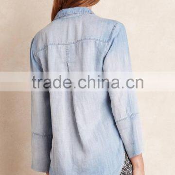 Hot Sale Women Light Blue Denim Chambray Shirt Lowest Price photo-2