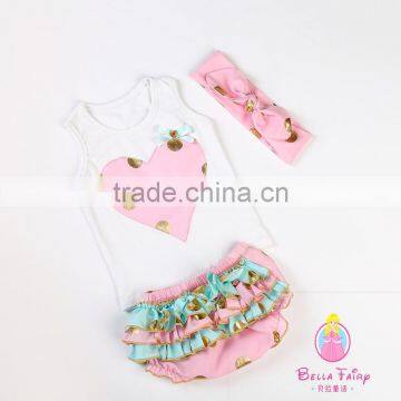 Toddler Valentines Boutique Clothing ,gold Polka Dot Baby Outfits for 0-3years photo-3