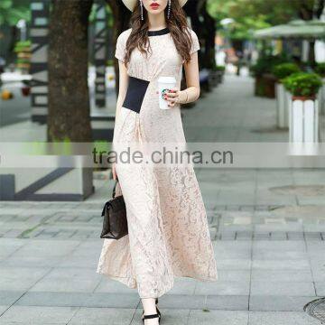 Maxnegio Fashion Lace Patchwork Maxi Short Sleeve Lace Casual Dress photo-2
