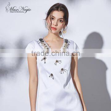 Maxnegio Ladies Design Beading Black Beading Office Causal Dress photo-2