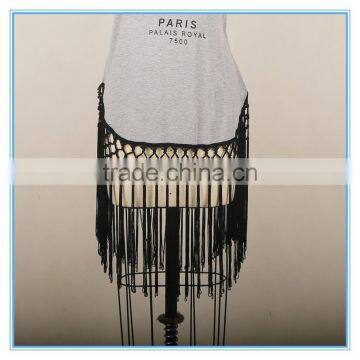 Long Jersey Knit Women Tank Top With Braiding Sweep photo-4