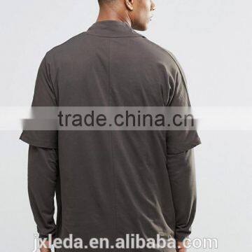 Customize Men Plain Fashion Oversized Long Sleeve Double Layer Kimono T-shirt / Tees photo-2