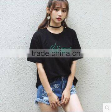 The New Embroidery Letters Loose Short Sleeve T-shirt Female Personality photo-3
