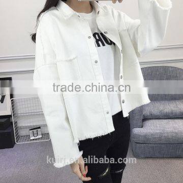 2017 Spring Autumn White Denim Jacket Women Basic Coats Printed Long Sleeve Casual Loose Woman Jeans Jackets Plus Size O Nzwt-89 photo-3