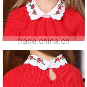 S32489W Brand Kids Knitwear Girls Sweaters Fashion Embroidery Lapels Cute Sweater photo-5