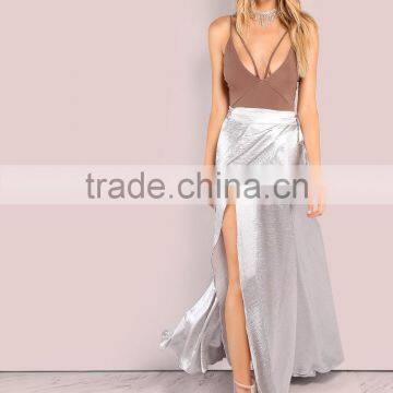 Runwaylover 5481 Europea Sexy Sliver Satin Long Maxi Skirt