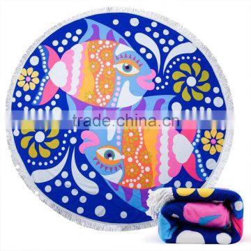 Microfiber Large Round Beach Blanket With Fringes Round Beach Mat