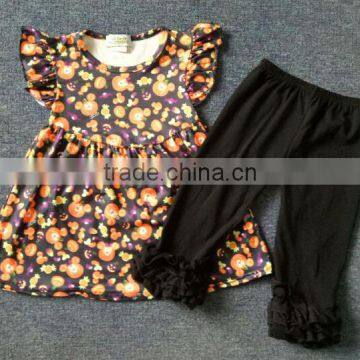 Fall Boutique Remakes Girls Clothing 2017 Trendy Kids Halloween Orange Ruffled Pants Outfits Sets