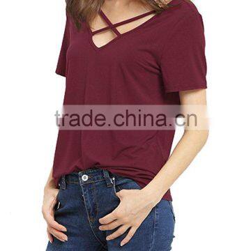 Women's Summer Tops Bandage V-Neck Casual Girls Tees T Shirt photo-1