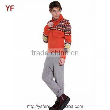 Korea Style Orange Pattern Lapel Wool Man Sweater photo-3