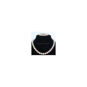 Pearl Jewelry 8-9mm white round freshwater pearl necklace bracelet set