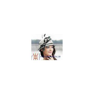 Black White Women Ladies Sinamay Hats With Beautiful Feather Trimmig