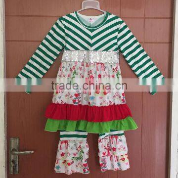 Winter Custom Children Red Xmas Outfits Set Baby Girls Christmas Clothes