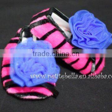 Hot Pink Zebra Print Shoes with Royal Blue Rosettes Pettishoes Crib Shoes MAS30