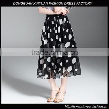 Korean Latest Ladies Polka Dot Long Maxi Skirt Design Girls Chiffon Printed Skirts