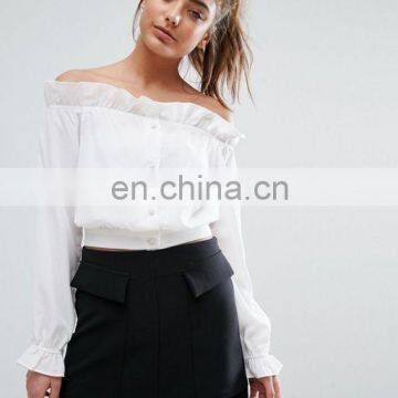 Fashion lastest clothing long sleeve crop blouses and tops for women 2017