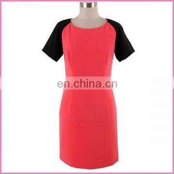 fashion chiffon black short sleeves and front orange color back zipper lady dress