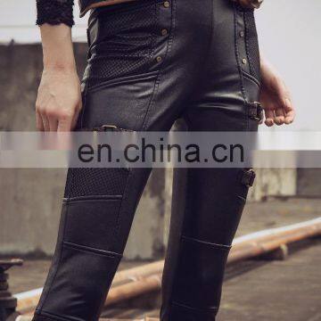 Steampunk Stretchy Vegan Leather and Fleece Lining Leggings photo-6