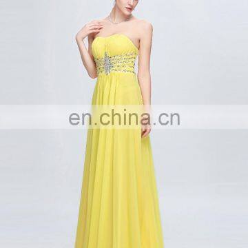 Grace Karin Strapless Sweetheart Long Chiffon Cheap Yellow Prom Dress Patterns CL6002 photo-2