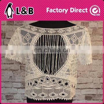 Fashion Cotton Emboridered Blouse Crochet Hollow Blouse With Flower photo-4