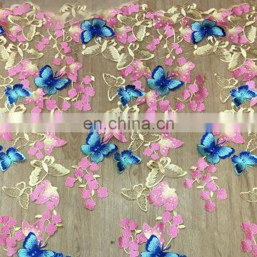 2017 Fashion 3D Colorful Butterfly Embroidry Lace Fabric Factory photo-3