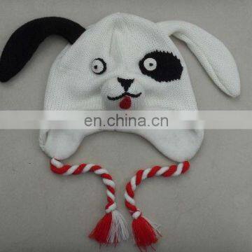 white dog hat,kid animal hat child animal hat, knitteddog hat