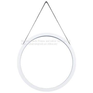Modern Stainless Steel Frame Decorative Wall Mirror Decor Wall Round Mirror With Leather Strap photo-4