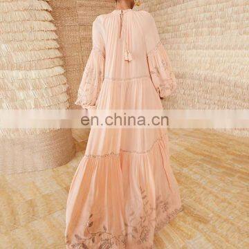 TWOTWINSTYLE Casual Print Summer Dress Women O Neck Lantern Long Sleeve High Waist Ruched Dresses photo-4