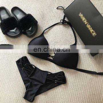 2019 Sexy String Bikini Set Halter Swimsuit Backless Bathing Suit Women Solid Bikini Brazilian Biquini Push Up Swimwear 5 Colors photo-3