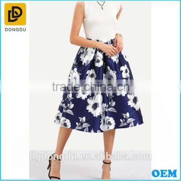 High Fashion Satin Blue Print Umbrella Skirt For Ladies Ballet Tutu High Waist Skirts photo-4