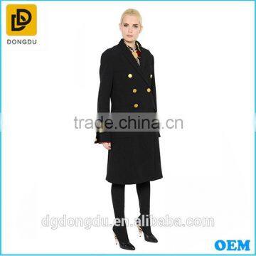 Casual black winter double breasted women military wool long coats