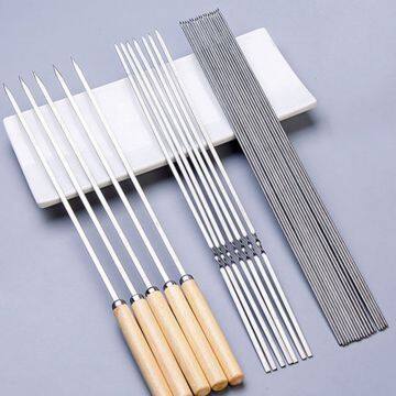 BBQ Grill Wood Handle Stainless Steel Skewers photo-2