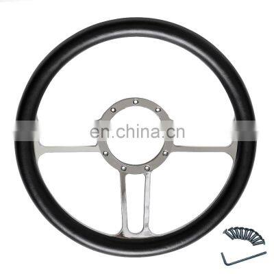 Car Steering Wheel FITS Half Wrapped 'VINTAGE' STYLE Classic Billet Chrome Leather 14