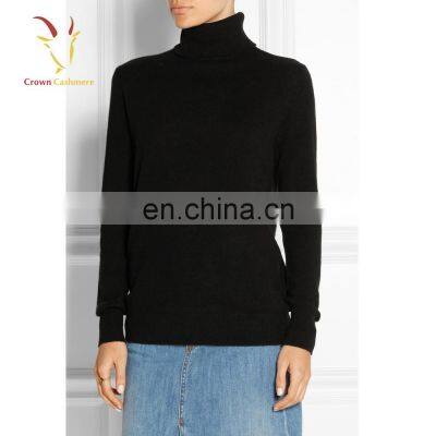 Women Solid Color Turtle Neck Cashmere Knit Pullover Sweater photo-5